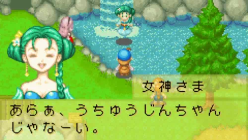 『牧場物語ミネラルタウンのなかまたち』泉に花を投げ込んで女神さまに挨拶する様子